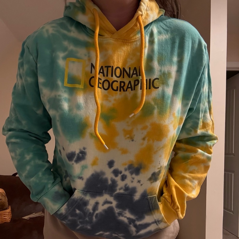 National Geographic Blue and Yellow Tie-Dye Hoodie